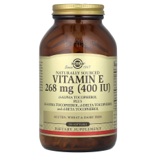 Вітамін Е, d-альфа-токоферол плюс d-гама-токоферол, d-дельта-токоферол та d-бета-токоферол, Vitamin E, Solgar, натуральний, 268 мг (400 МО), 250 гелевих капсул