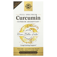 Куркумин, Curcumin, Solgar, полный спектр, 60 гелевых капсул