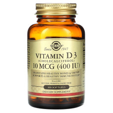 Витамин D3, Vitamin D3, Solgar, 10 мкг (400 МЕ), 100 гелевых капсул