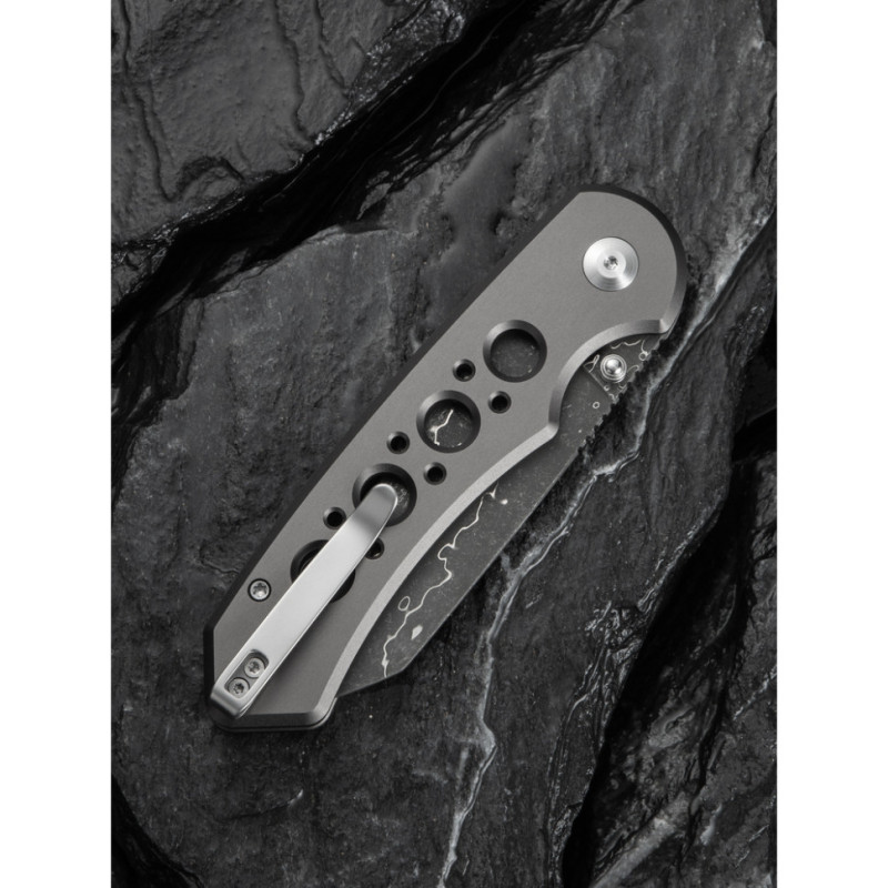 Ніж складаний туристичний Civivi Pragma Prime, (8.9 см) Damascus / Aluminum сірий