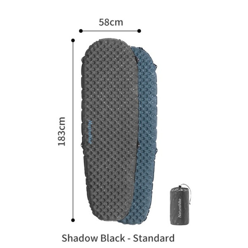 Матрац туристичний надувний одномісний Naturehike CNH22DZ018, надлегкий, 183х58х7 см, сірий, для туризму із мішком для надування