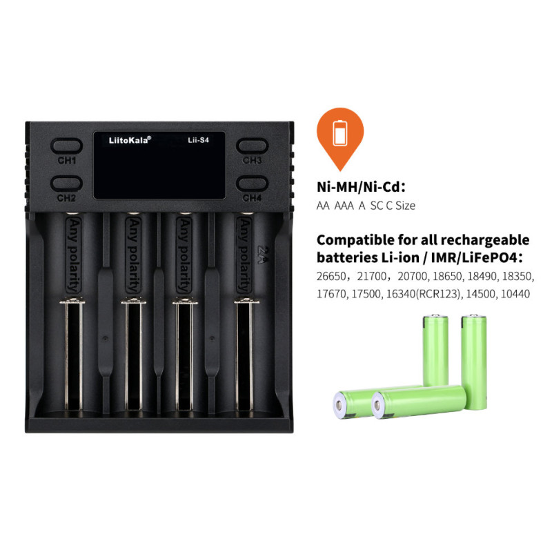 Зарядний пристрій Liitokala Lii-S4, 4 канала, Ni-Mh/Li-ion/LiFePo4, USB, LCD, Box