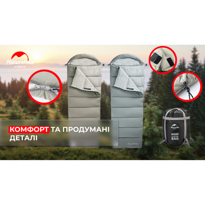 Спальник з капюшоном Naturehike M400 NH20MSD02, (1°C), лівий, зелений
