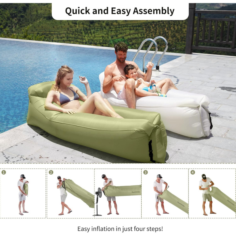 Матрац, ламзак надувний Naturehike NH20FCD06, 180х70х52 см, оливковий, має чохол-рюкзак