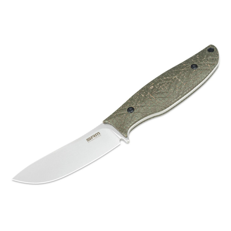 Ніж з чохлом туристичний SRM Fossa 605T-MP, (8.8 см) 14C28N / Micarta зелений