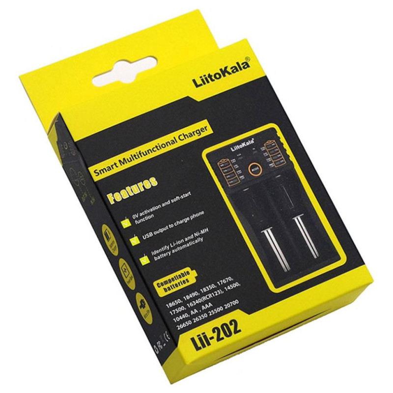 Зарядний пристрій Liitokala Lii-202, Ni-Mh/Li-ion/Li-Fe/LiFePO4, Type-C, Powerbank, LED, Box