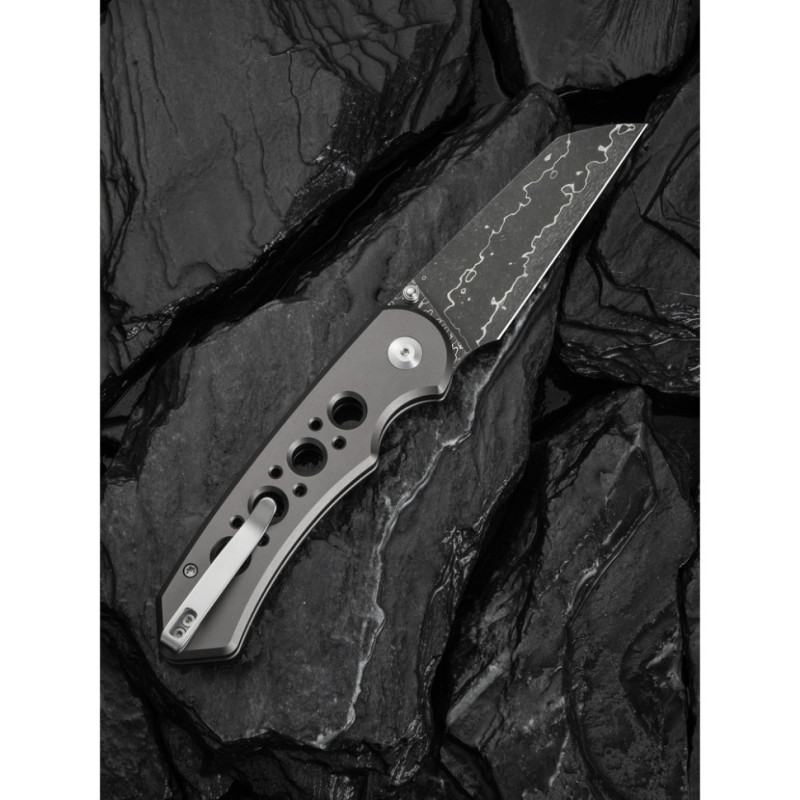 Ніж складаний туристичний Civivi Pragma Prime, (8.9 см) Damascus / Aluminum сірий