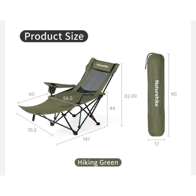 Крісло-шезлонг складане Naturehike CNK2550JJ023 Nightfall T05, сталь, оливкове