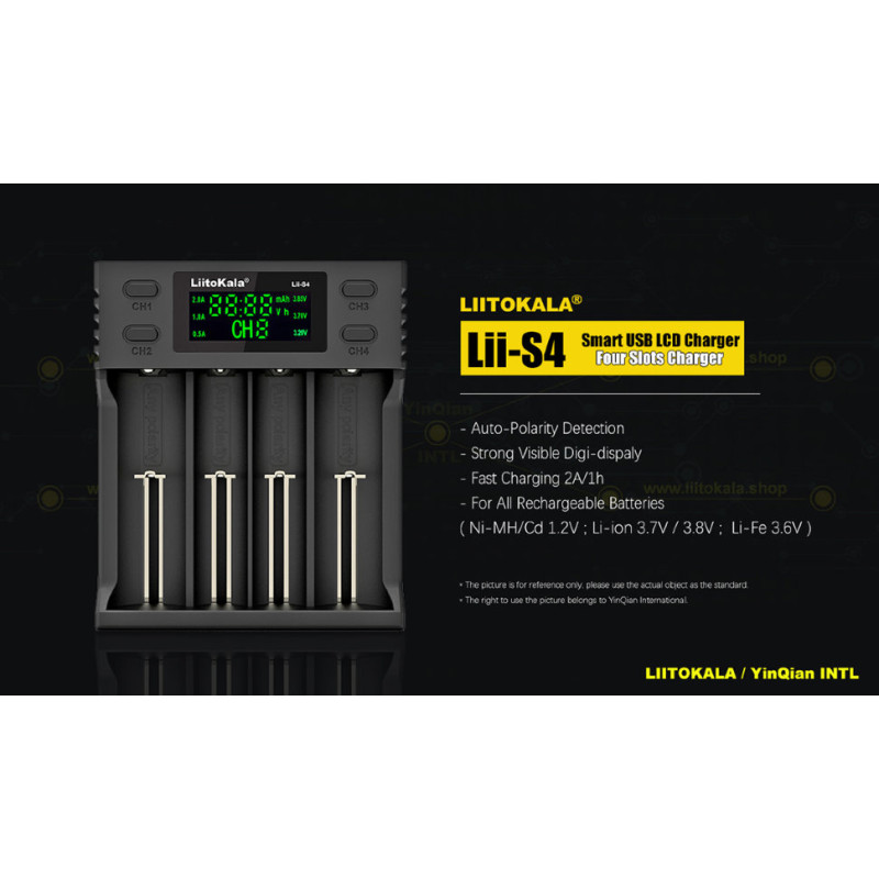Зарядний пристрій Liitokala Lii-S4, 4 канала, Ni-Mh/Li-ion/LiFePo4, USB, LCD, Box