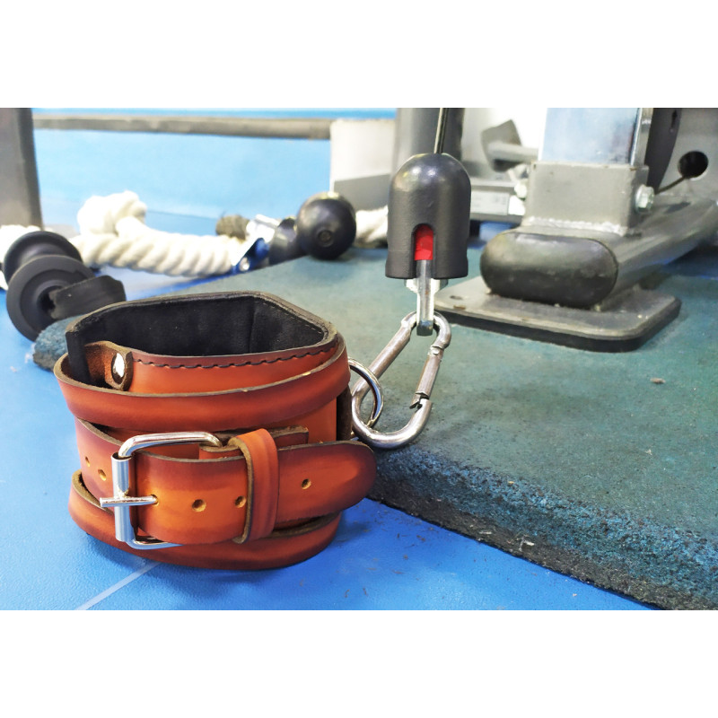 Манжета EasyFit F8 для тяги на тренажері, Натуральна шкіра, Регульований обхват до 18 см, Ширина 9 см, Коричневий