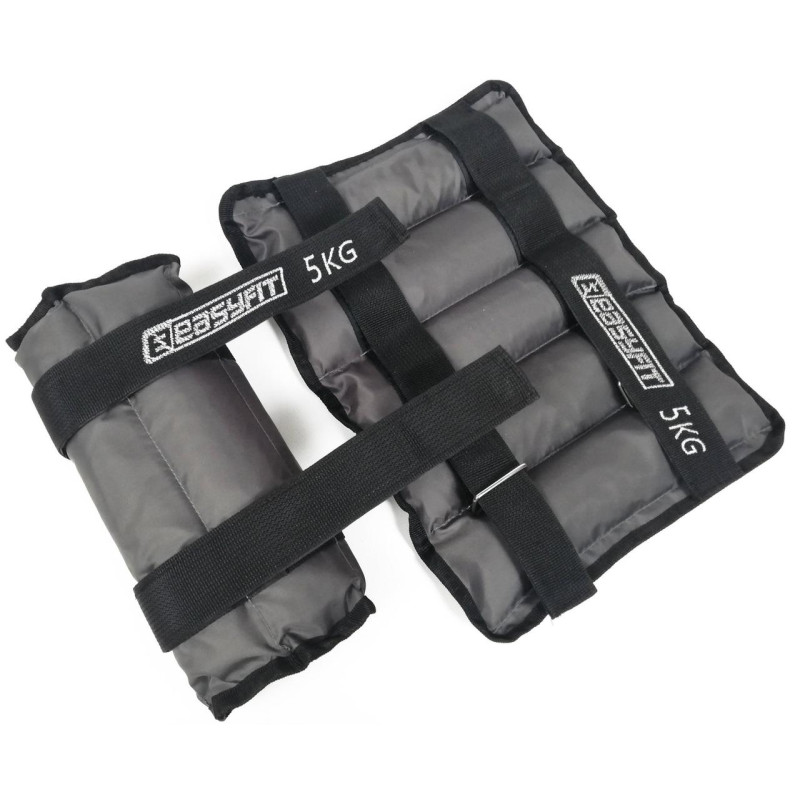 Утяжелители для ног и рук с металлом EasyFit Metal (пара), Вес 5 кг, Оксфорд, Металл, Черно-серый
