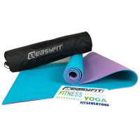 Двошаровий килимок EasyFit для пілатесу, фітнесу та йоги з чохлом, 183x61 см, товщина 6 мм, TPE/TC, ECO-Friendly, м'ятно-фіолетовий
