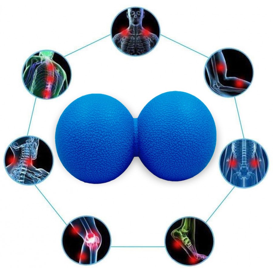 Подвійний масажний м'яч EasyFit, довжина 12 см, діаметр 6 см, TPR, синій, для МФР, зняття напруги та самомасажу