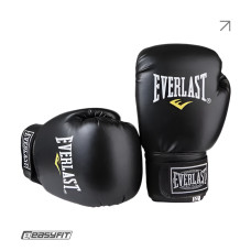 Боксерські рукавички Everlast + сумка-чохол, 10 унцій (10 oz), PU-шкіра, Липучка hook&loop, Чорний
