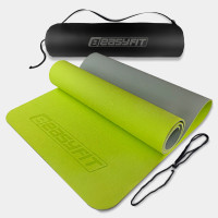 Двухслойный коврик EasyFit для пилатеса, фитнеса и йоги с чехлом, 183x61 см, толщина 6 мм, TPE/TC, ECO-Friendly, лимонно-серый