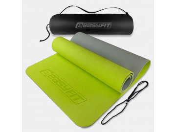 Коврик для йоги и фитнеса EasyFit TPE+TC 6 мм двухслойный + Чехол лимонный-серый