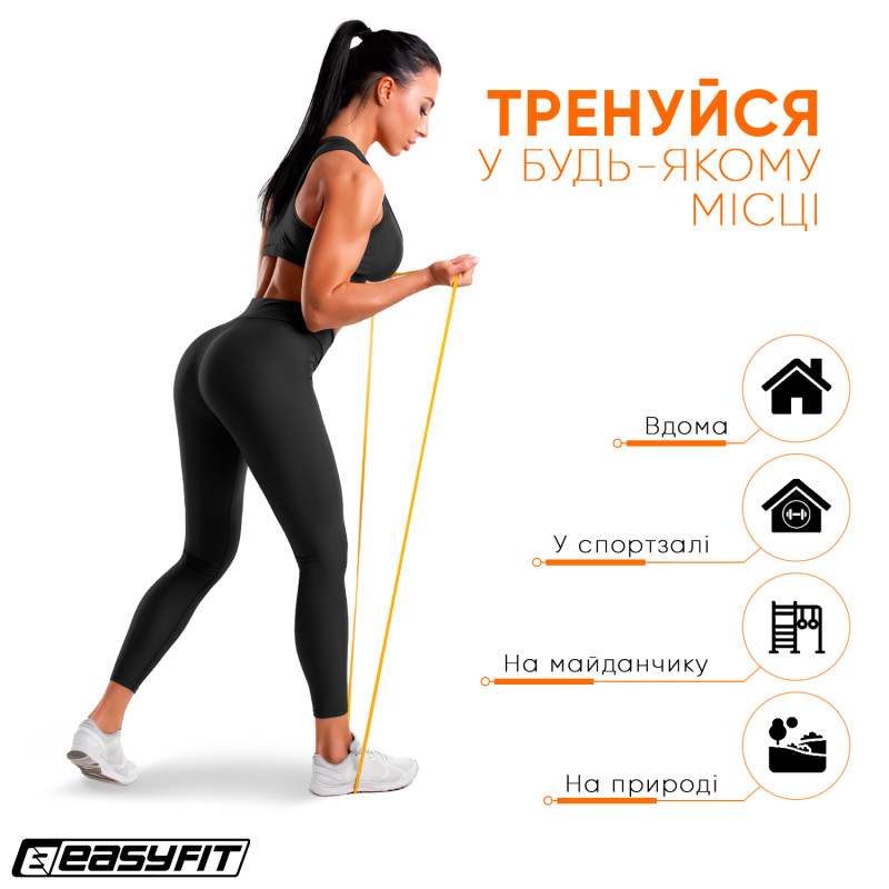 Резиновая петля (эспандер) EasyFit, Сопротивление 1-6 кг, Латекс, Длина 208 см, Ширина 6,4 мм, Толщина 4,5 мм, Желтый
