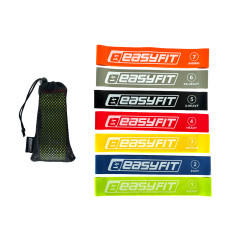 Набор фитнес-резинок для ног EasyFit (7 шт), Сопротивление 2,5 - 30 кг, Длина 60 см, Ширина 5 см, Латекс, Для фитнеса, силовых упражнений и реабилитации