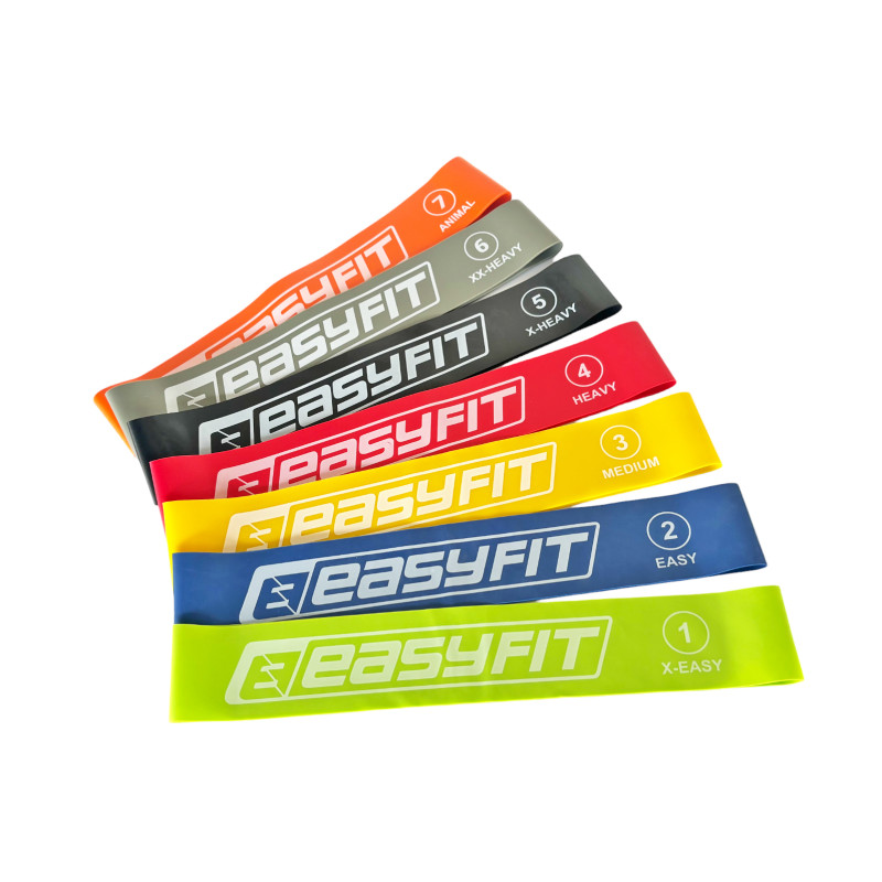 Резиновые кольца (эспандеры) EasyFit, Набор 7 шт, Сопротивление 2,5 - 30 кг, Длина 60 см, Ширина 5 см, Латекс, Для фитнеса, силовых упражнений и реабилитации