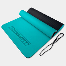 Двухслойный коврик EasyFit для пилатеса, фитнеса и йоги, 183x61 см, толщина 6 мм, TPE/TC, ECO-Friendly, мятно-черный