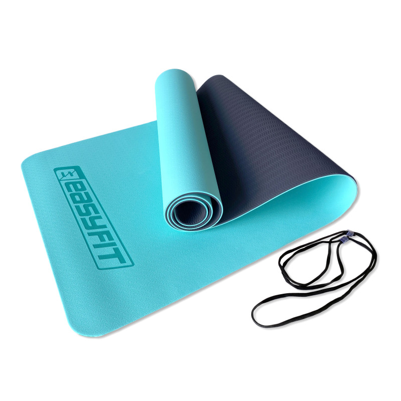 Двухслойный коврик EasyFit для пилатеса, фитнеса и йоги, 183x61 см, толщина 6 мм, TPE/TC, ECO-Friendly, мятно-черный