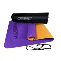 Двухслойный коврик EasyFit для пилатеса, фитнеса и йоги с чехлом, 183x61 см, толщина 6 мм, TPE/TC, ECO-Friendly, фиолетово-оранжевый