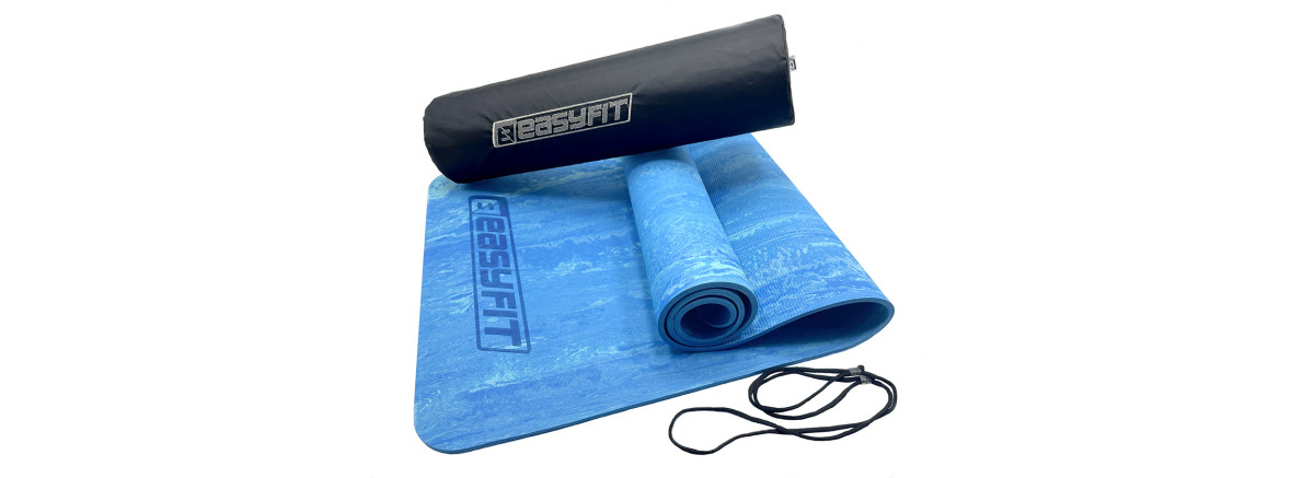 Premium Mat килимок EasyFit для фітнесу та пілатесу з чохлом, 183x61 см, товщина 8 мм, PER, ECO-Friendly, синій