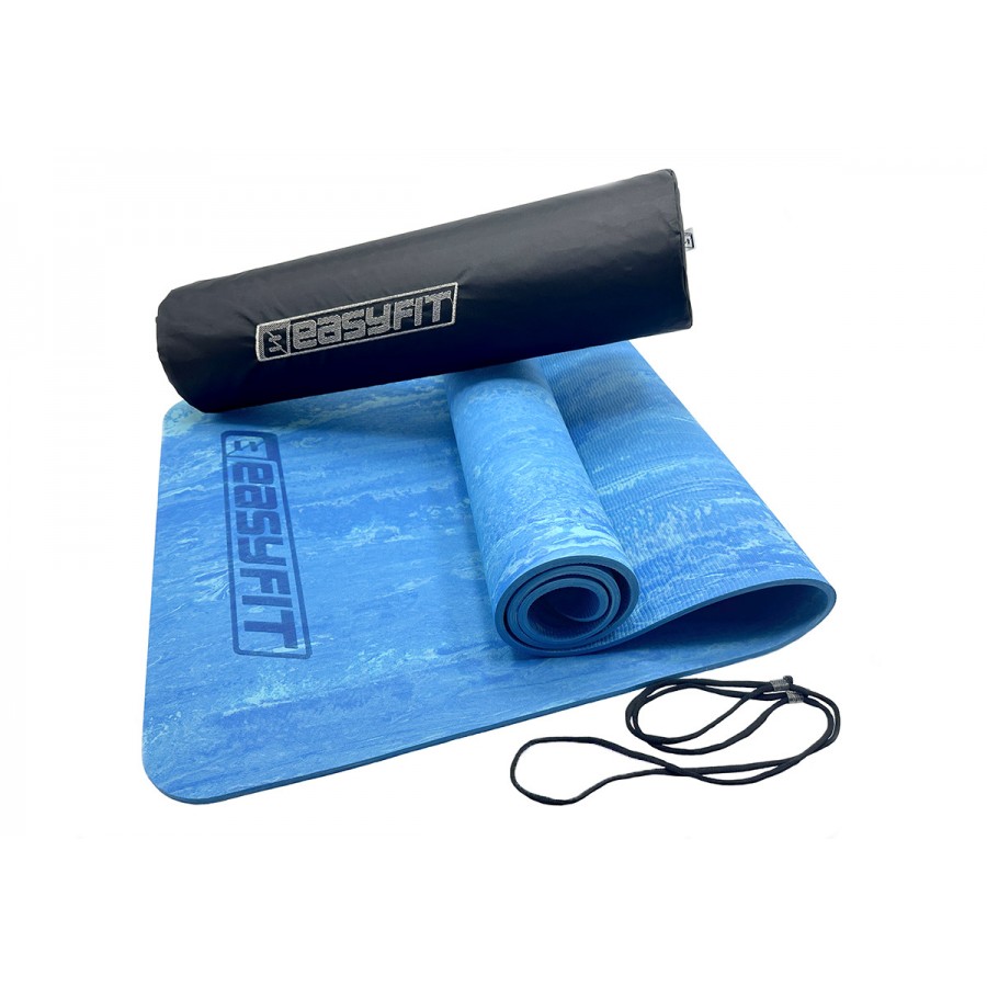 Premium Mat коврик EasyFit для фитнеса и пилатеса с чехлом, 183x61 см, толщина 8 мм, PER, ECO-Friendly, синий