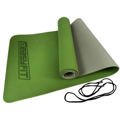 Двухслойный коврик EasyFit для пилатеса, фитнеса и йоги, 183x61 см, толщина 6 мм, TPE/TC, ECO-Friendly, зелено-серый