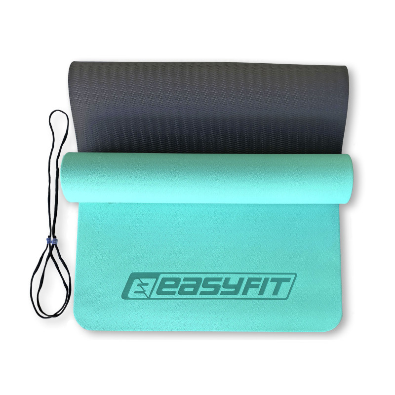 Двухслойный коврик EasyFit для пилатеса, фитнеса и йоги, 183x61 см, толщина 6 мм, TPE/TC, ECO-Friendly, мятно-черный