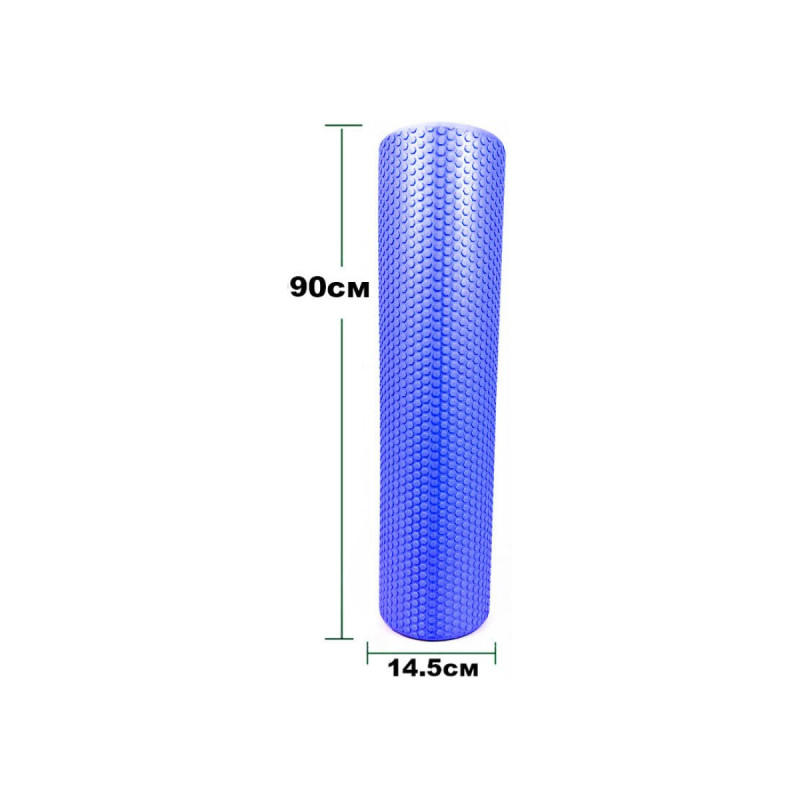 Масажний ролик (валик) EasyFit Foam Roller, довжина 90 см, діаметр 14,5 см, синій, піна EVA з дрібною масажною поверхнею, для МФР, фітнесу, йоги та реабілітації