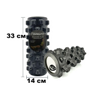Массажный ролик (валик) EasyFit Grid Roller PRO, Длина 33 см, Диаметр 14 см, Каркас из высокопрочного пластика, Пена EVA с массажной поверхностью 3D, для МФР, фитнеса, йоги и реабилитации, Черный