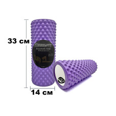 Масажний ролик (валик) EasyFit Grid Roller Light, Довжина 33 см, Діаметр 14 см, Каркас із високоміцного пластику, Піна EVA з масажною поверхнею 3D, для МФР, фітнесу, йоги та реабілітації, Фіолетовий