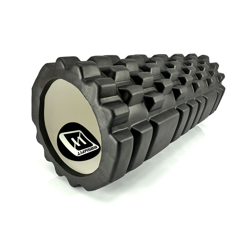 Массажный ролик (валик) EasyFit Grid Roller v.1.1, Длина 33 см, Диаметр 14 см, Каркас из высокопрочного пластика, Пена EVA с массажной поверхностью 3D, для МФР, фитнеса, йоги и реабилитации, Черный