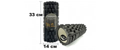 Массажный ролик (валик) EasyFit Grid Roller v.1.1, Длина 33 см, Диаметр 14 см, Каркас из высокопрочного пластика, Пена EVA с массажной поверхностью 3D, для МФР, фитнеса, йоги и реабилитации, Черный