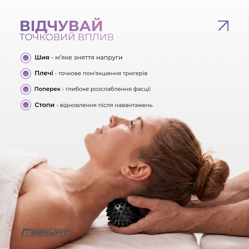 Массажный мячик EasyFit Goober с шипами, для МФР, снятия напряжения и самомассажа, черный