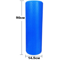 Массажный ролик (валик) EasyFit Foam Roller, длина 90 см, диаметр 14,5 см, синий, пена EVA с мелкой массажной поверхностью, для МФР, фитнеса, йоги и реабилитации