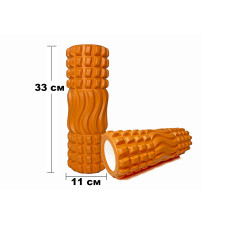Массажный ролик (валик) EasyFit Wavyspines, Длина 33 см, Диаметр 11 см, EVA-пена с массажной поверхностью 3D, для МФР, фитнеса, йоги и реабилитации, Оранжевый