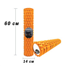 Массажный ролик (валик) EasyFit Grid Roller v.3.1, Длина 60 см, Диаметр 14 см, Каркас из высокопрочного пластика, Пена EVA с массажной поверхностью 3D, для МФР, фитнеса, йоги и реабилитации, Оранжевый