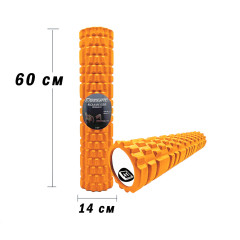 Масажний ролик (валик) EasyFit Grid Roller v.3.1, Довжина 60 см, Діаметр 14 см, Каркас із високоміцного пластику, Піна EVA з масажною поверхнею 3D, для МФР, фітнесу, йоги та реабілітації, Помаранчевий