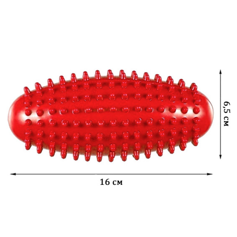 Массажный ролик овальный EasyFit Almond с шипами, Длина 16 см, Диаметр 6,5 см, ПВХ, для МФР, снятия напряжения и самомассажа, Красный