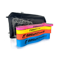 Двухслойные резинки (эспандеры) EasyFit Premium для подтягиваний, Набор 4 шт, Сопротивление 7-63 кг, Длина 200 см, Латекс двухслойный, Сумка для хранения, Розовый, Желтый, Оранжевый, Синий