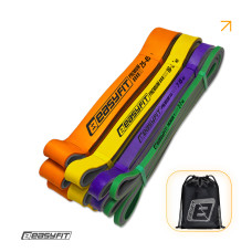 Набір резинок для підтягування та спорту EasyFit Premium (4 шт), Двошарові, Опір 2-45 кг,Довжина 200 см, Ширина: 6,4 мм, 13 мм, 22 мм, 32 мм, Товщина 4,5 мм, Латекс, Сумка для зберігання