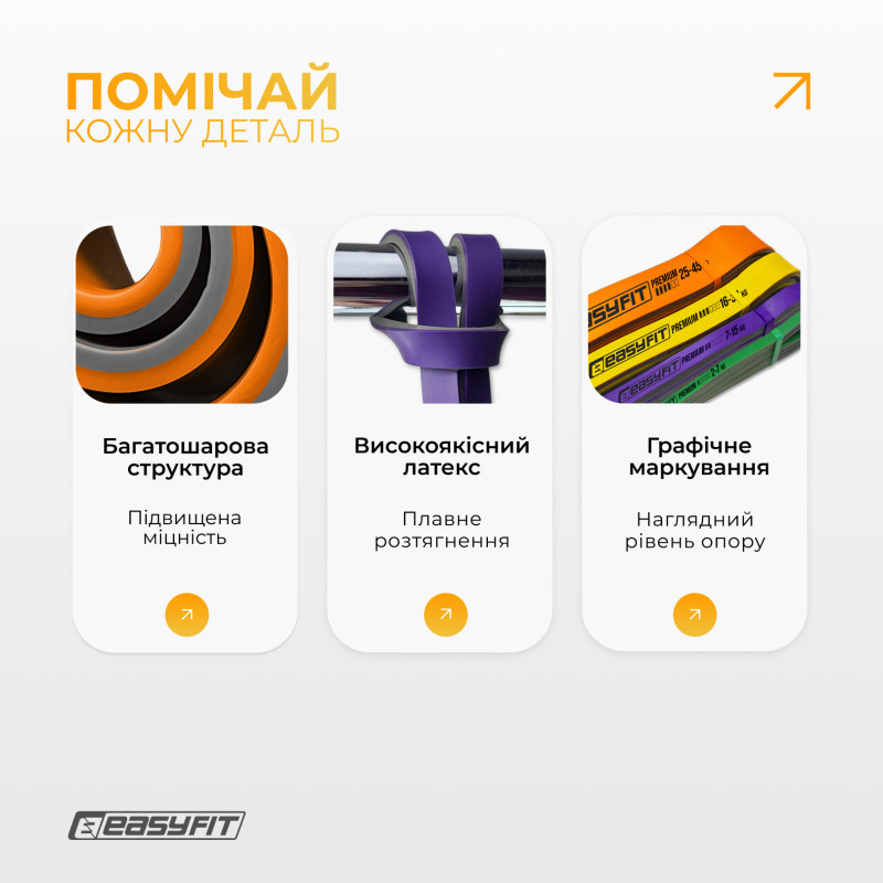 Набір резинок для підтягування та спорту EasyFit Premium (4 шт), Двошарові, Опір 2-45 кг,Довжина 200 см, Ширина: 6,4 мм, 13 мм, 22 мм, 32 мм, Товщина 4,5 мм, Латекс, Сумка для зберігання