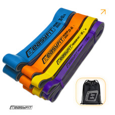 Набор резинок для подтягиваний и спорта EasyFit Premium (4 шт), двухслойные, сопротивление 7-63 кг, сумка для хранения