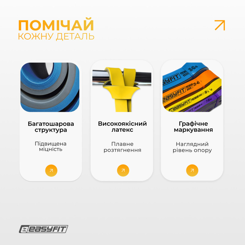 Набір резинок для підтягування та спорту EasyFit Premium (4 шт), двошарові, опір 7-63 кг, сумка для зберігання