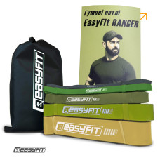 Набір резинок для підтягування та спорту EasyFit Ranger (5 шт), Багатошаровий латекс, Опір 1-65 кг, Довжина 208 см, Товщина 4,5 мм, Ширина: 6,4 мм; 13 мм; 20 мм; 32 мм; 44 мм, Сумка для зберігання
