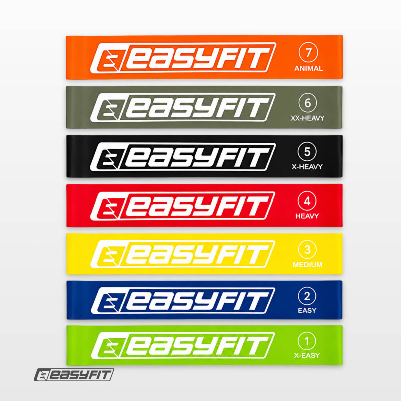 Набор фитнес-резинок для ног EasyFit (7 шт), сопротивление 2,5 - 30 кг, латекс, для фитнеса, силовых упражнений и реабилитации