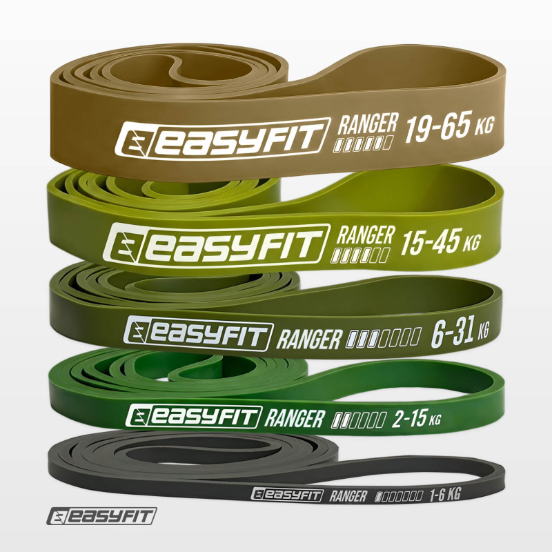 Набір резинок для підтягування та спорту EasyFit Ranger (5 шт), опір 1-65 кг, багатошаровий латекс, сумка для зберігання