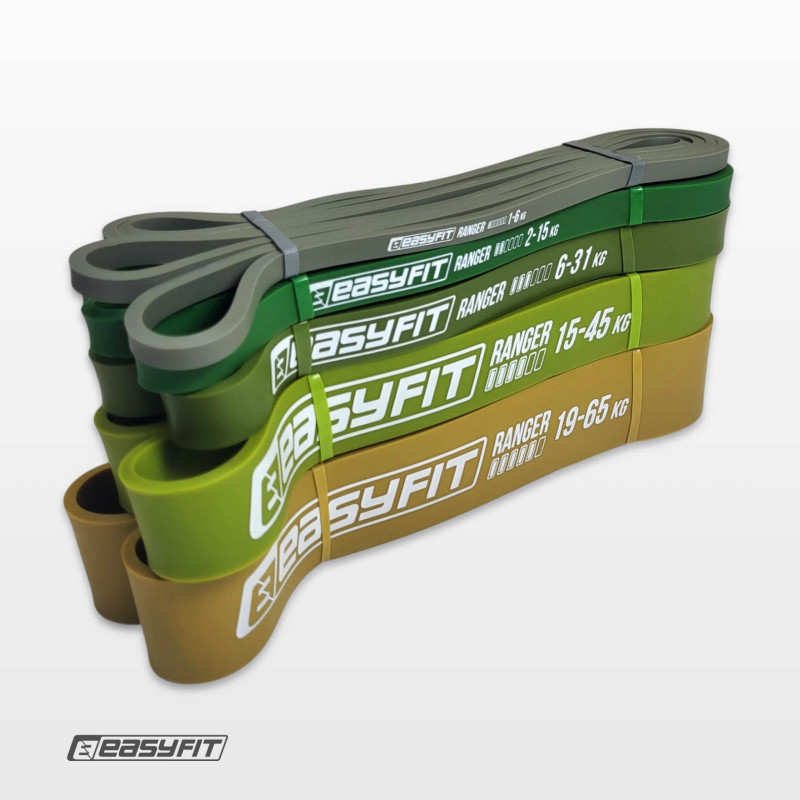 Набір резинок для підтягування та спорту EasyFit Ranger (5 шт), опір 1-65 кг, багатошаровий латекс, сумка для зберігання
